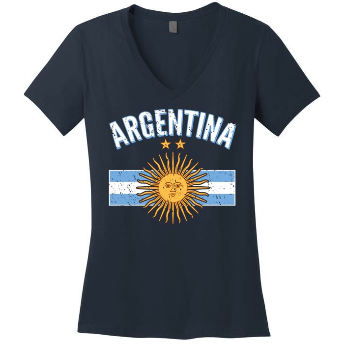 Vintage Retro Argentina Country Flag  Women's V-Neck T-Shirt