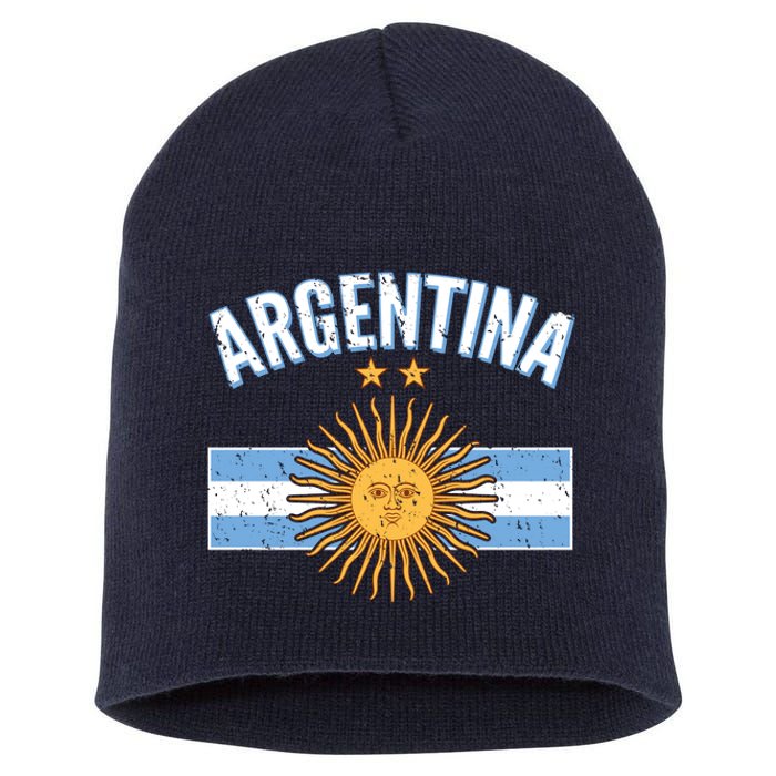 Vintage Retro Argentina Country Flag  Short Acrylic Beanie