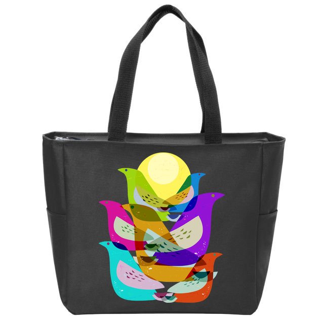 Vintage Retro Birds Zip Tote Bag