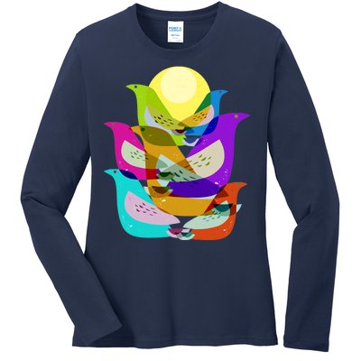 Vintage Retro Birds Ladies Long Sleeve Shirt