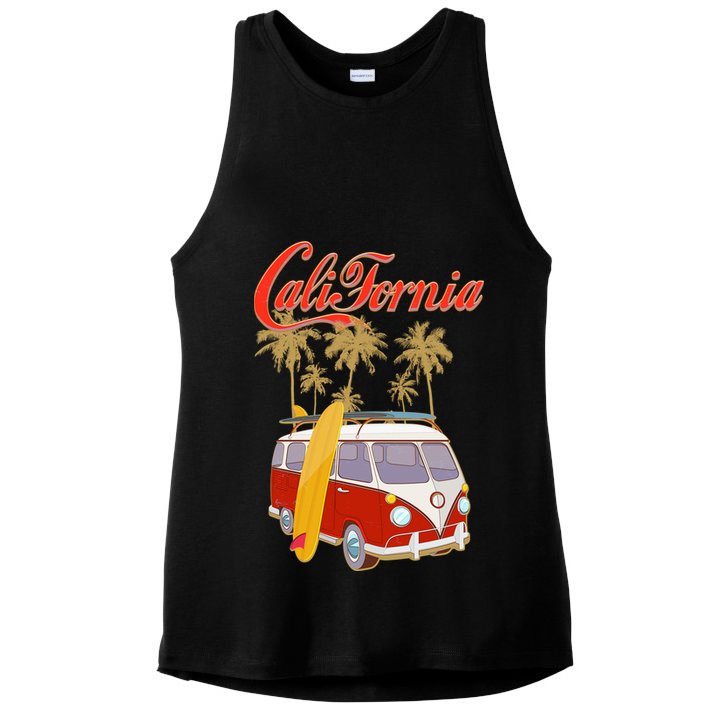 Vintage Retro California Surf Van Ladies PosiCharge Tri-Blend Wicking Tank