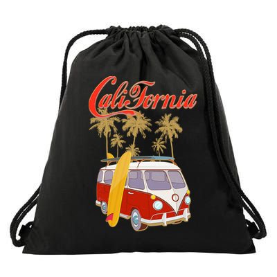 Vintage Retro California Surf Van Drawstring Bag