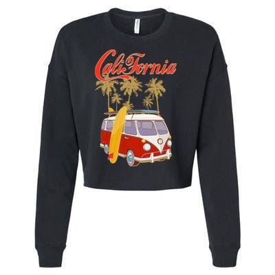 Vintage Retro California Surf Van Cropped Pullover Crew