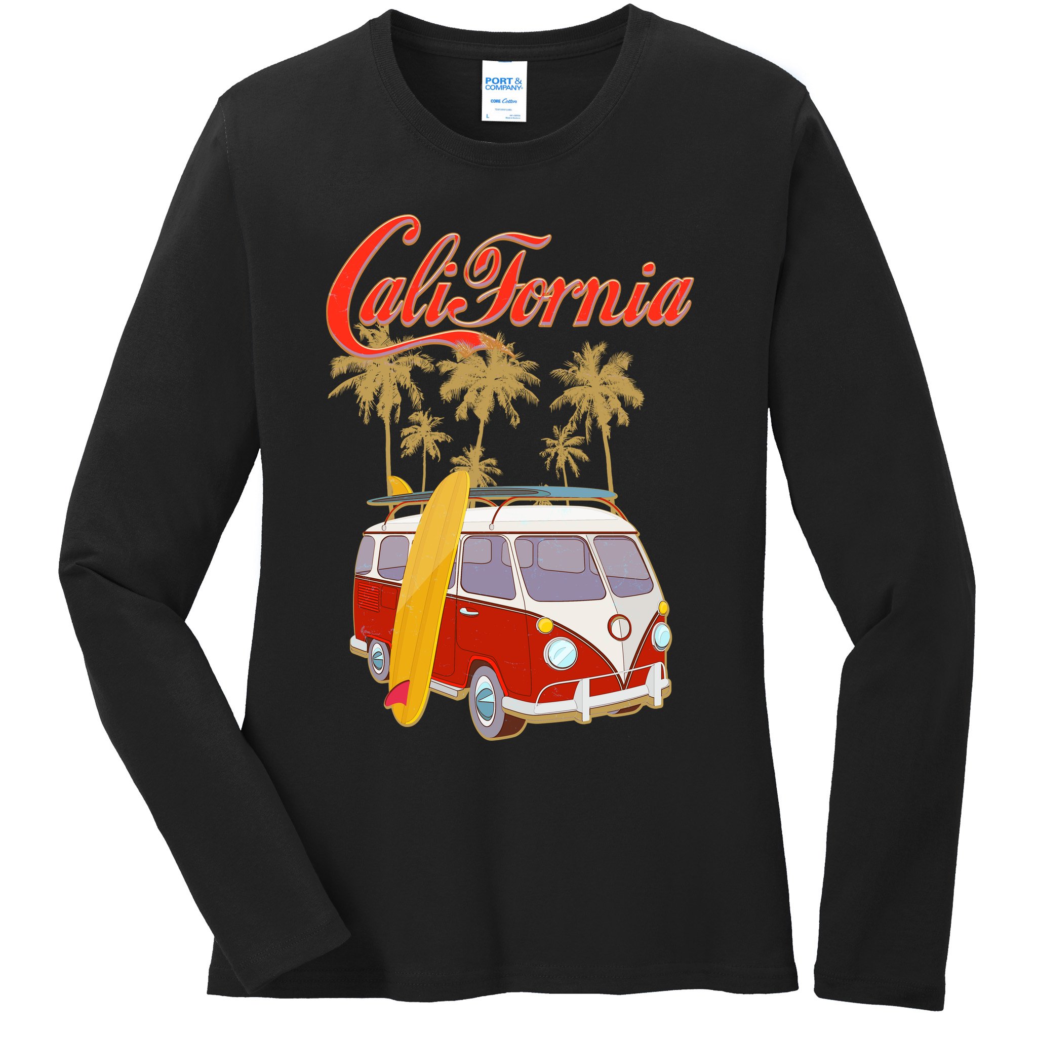 Vintage Retro California Surf Van Ladies Long Sleeve Shirt