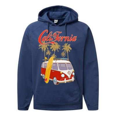 Vintage Retro California Surf Van Performance Fleece Hoodie