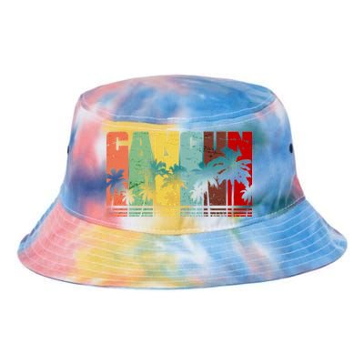 Vintage Retro Cancun Palm Tree Logo Tie Dye Newport Bucket Hat