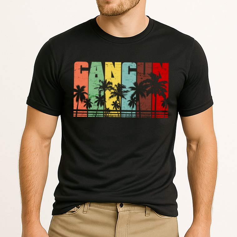 Vintage Retro Cancun Palm Tree Logo Performance Shirt