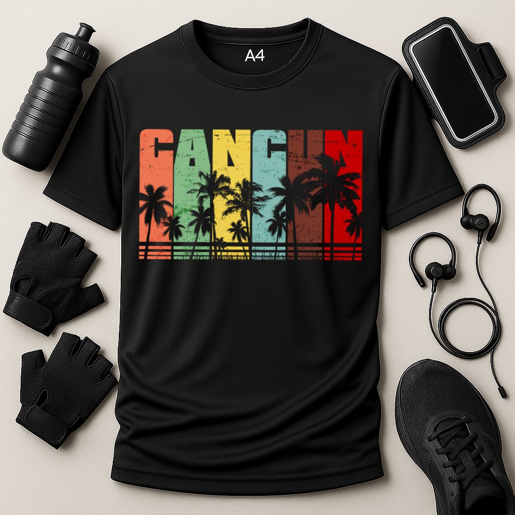 Vintage Retro Cancun Palm Tree Logo Performance Shirt