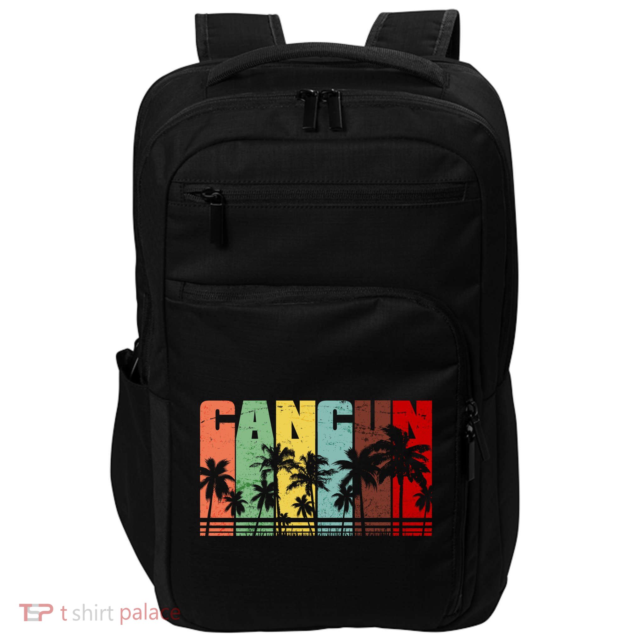 Vintage Retro Cancun Palm Tree Logo Impact Tech Backpack