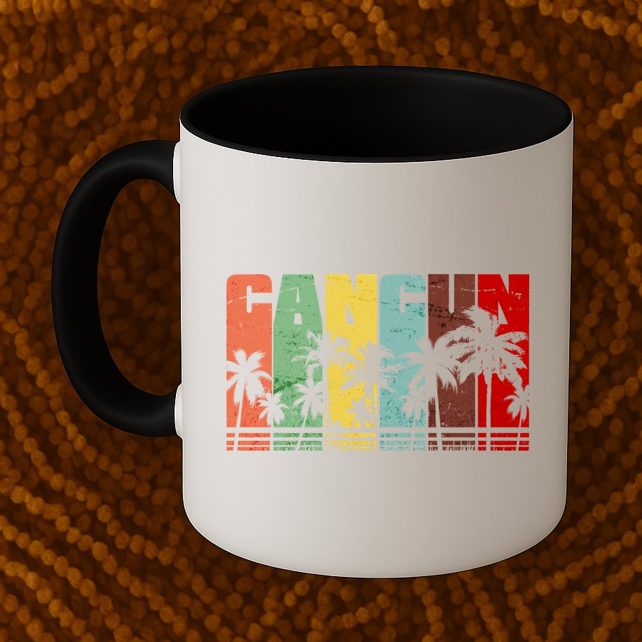 Vintage Retro Cancun Palm Tree Logo Mug