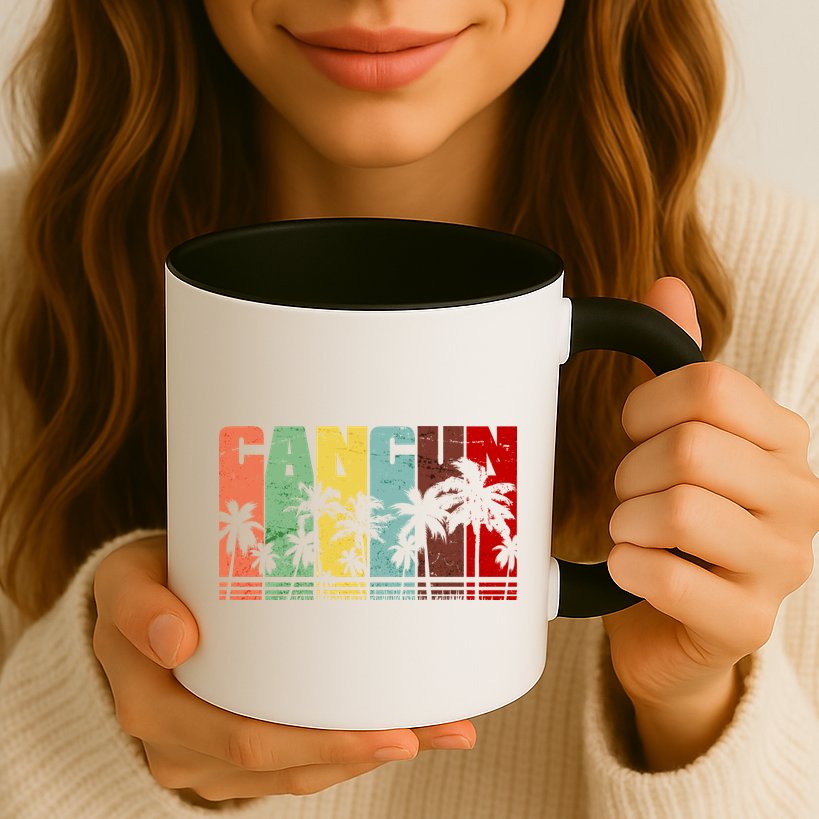 Vintage Retro Cancun Palm Tree Logo Mug