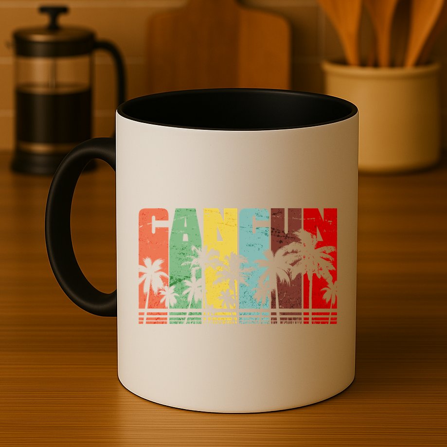 Vintage Retro Cancun Palm Tree Logo Mug