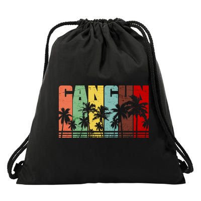 Vintage Retro Cancun Palm Tree Logo Drawstring Bag