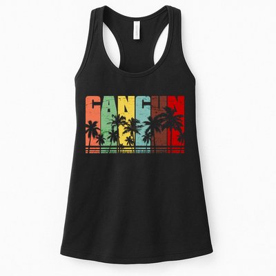 Vintage Retro Cancun Palm Tree Logo Womens Tank Top