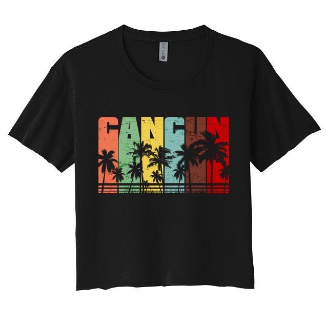 Vintage Retro Cancun Palm Tree Logo Crop Top