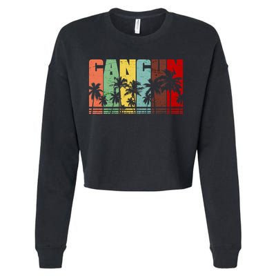 Vintage Retro Cancun Palm Tree Logo Cropped Pullover Crew