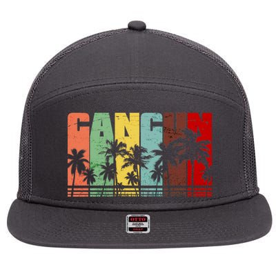 Vintage Retro Cancun Palm Tree Logo 7 Panel Mesh Trucker Snapback Hat