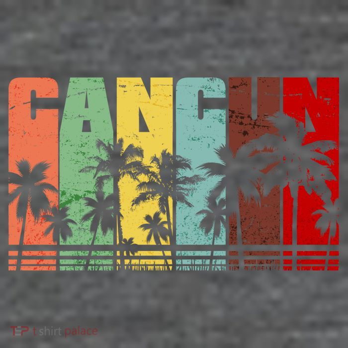 Vintage Retro Cancun Palm Tree Logo Button