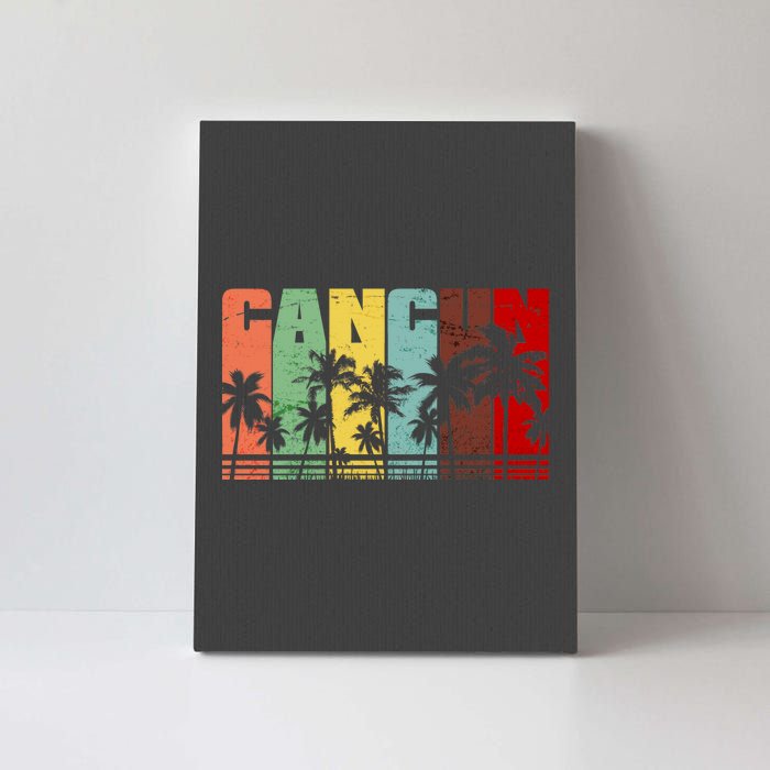 Vintage Retro Cancun Palm Tree Logo Canvas