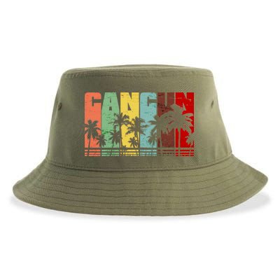 Vintage Retro Cancun Palm Tree Logo Sustainable Bucket Hat