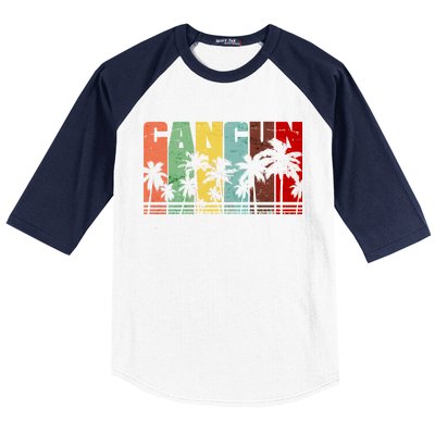 Vintage Retro Cancun Palm Tree Logo Baseball Sleeve Shirt