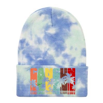 Vintage Retro Cancun Palm Tree Logo Tie Dye 12in Knit Beanie