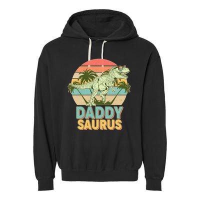 Vintage Retro Daddy Saurus T-Rex Dinosaur Garment-Dyed Fleece Hoodie