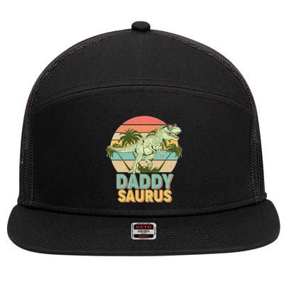 Vintage Retro Daddy Saurus T-Rex Dinosaur 7 Panel Mesh Trucker Snapback Hat