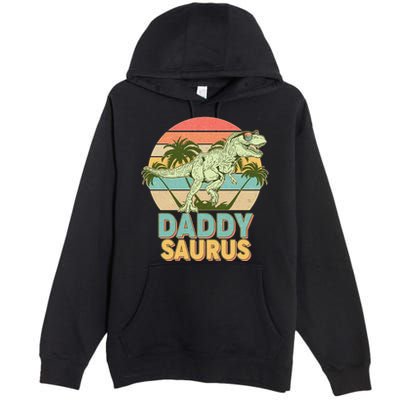 Vintage Retro Daddy Saurus T-Rex Dinosaur Premium Pullover Hoodie