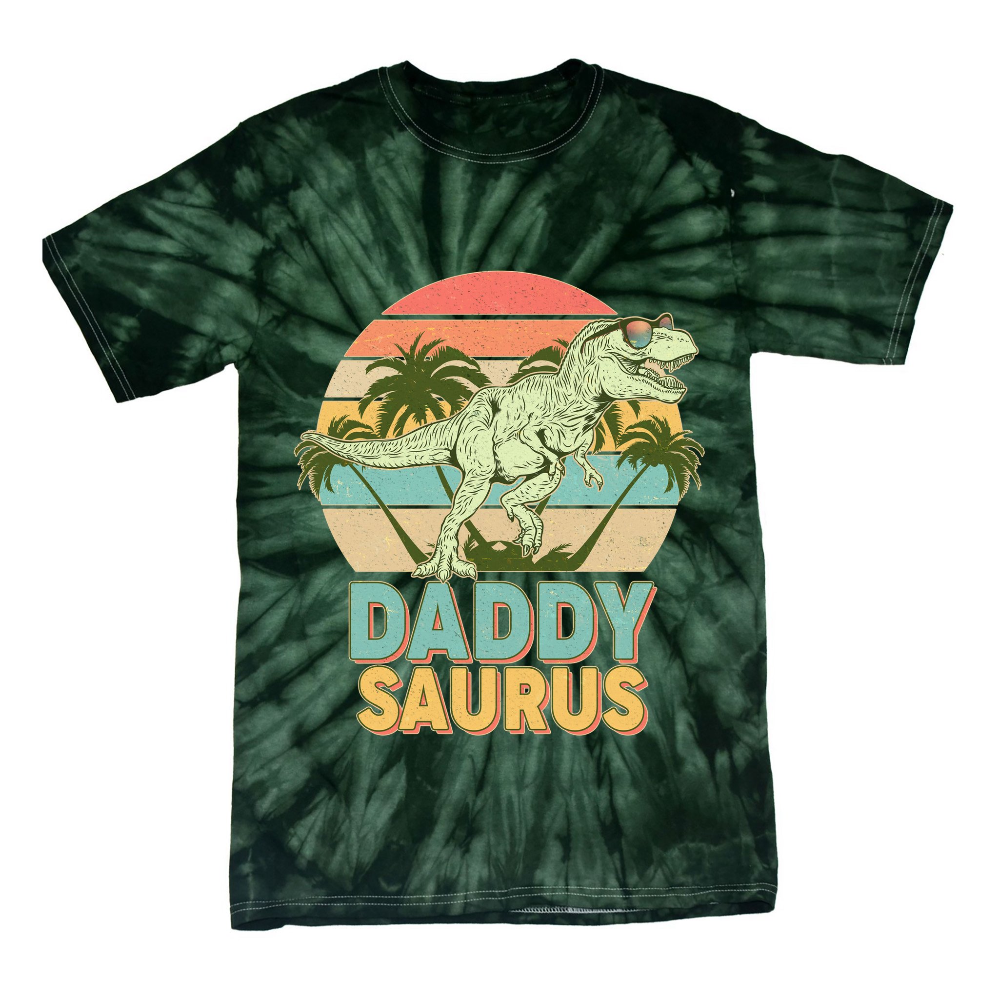 Vintage Retro Daddy Saurus T-Rex Dinosaur Tie-Dye T-Shirt