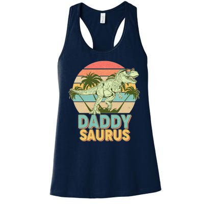 Vintage Retro Daddy Saurus T-Rex Dinosaur Women's Racerback Tank