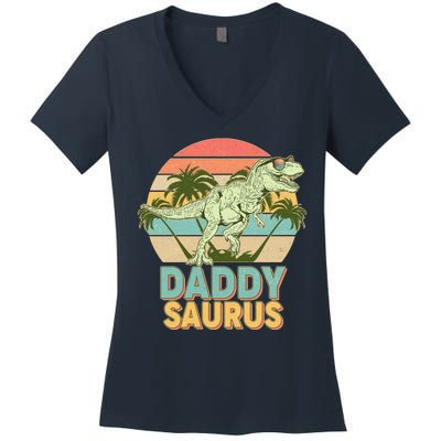 Vintage Retro Daddy Saurus T-Rex Dinosaur Women's V-Neck T-Shirt