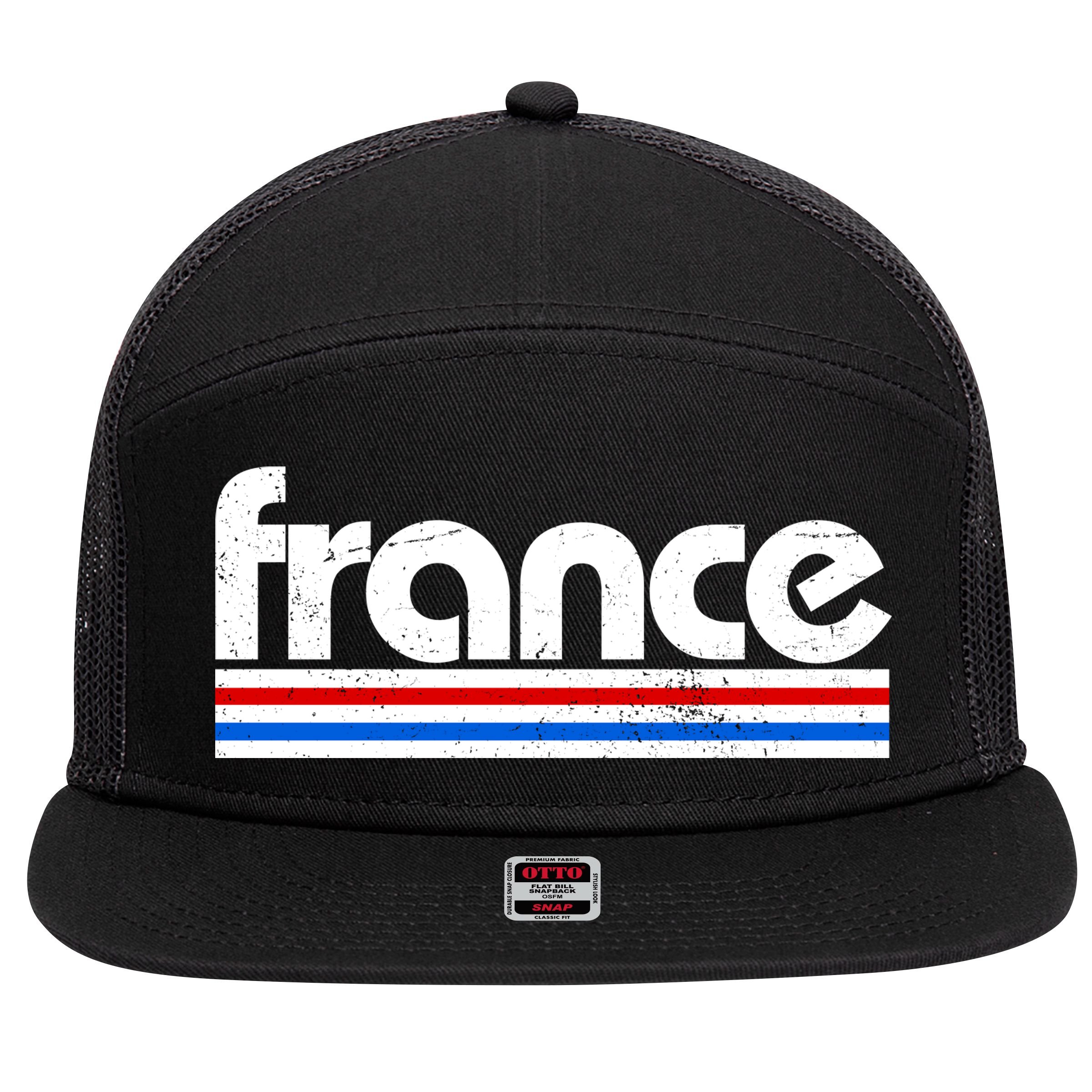 Vintage Retro France Logo 7 Panel Mesh Trucker Snapback Hat