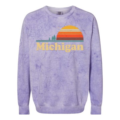 Vintage Retro Michigan Sunset Logo Colorblast Crewneck Sweatshirt