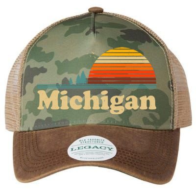 Vintage Retro Michigan Sunset Logo Legacy Tie Dye Trucker Hat