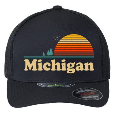 Vintage Retro Michigan Sunset Logo Flexfit Unipanel Trucker Cap