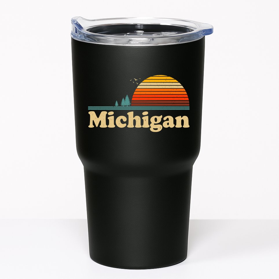 Vintage Retro Michigan Sunset Logo Tumbler