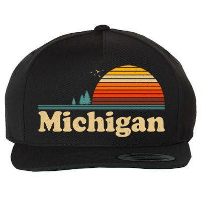 Vintage Retro Michigan Sunset Logo Wool Snapback Cap