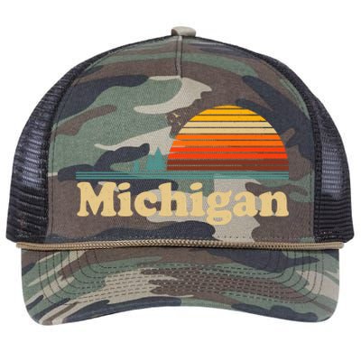 Vintage Retro Michigan Sunset Logo Retro Rope Trucker Hat Cap