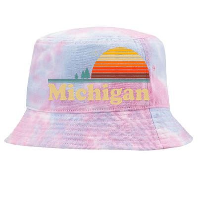 Vintage Retro Michigan Sunset Logo Tie-Dyed Bucket Hat