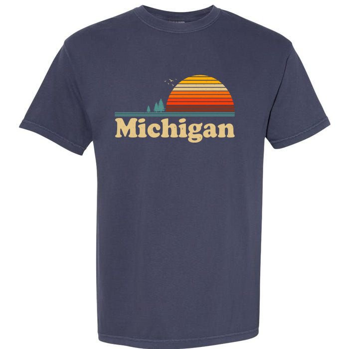 Vintage Retro Michigan Sunset Logo Garment-Dyed Heavyweight T-Shirt