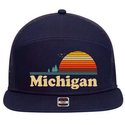 Vintage Retro Michigan Sunset Logo 7 Panel Mesh Trucker Snapback Hat