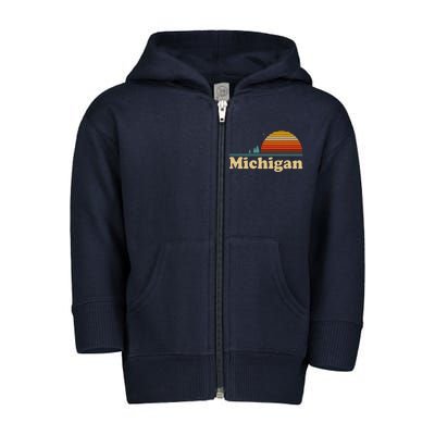 Vintage Retro Michigan Sunset Logo Toddler Zip Fleece Hoodie