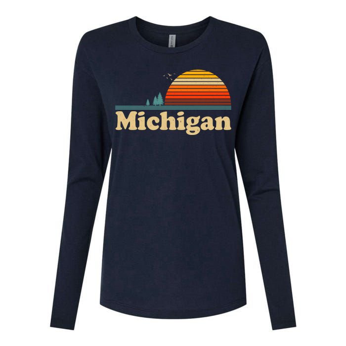 Vintage Retro Michigan Sunset Logo Womens Cotton Relaxed Long Sleeve T-Shirt