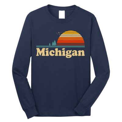 Vintage Retro Michigan Sunset Logo Long Sleeve Shirt