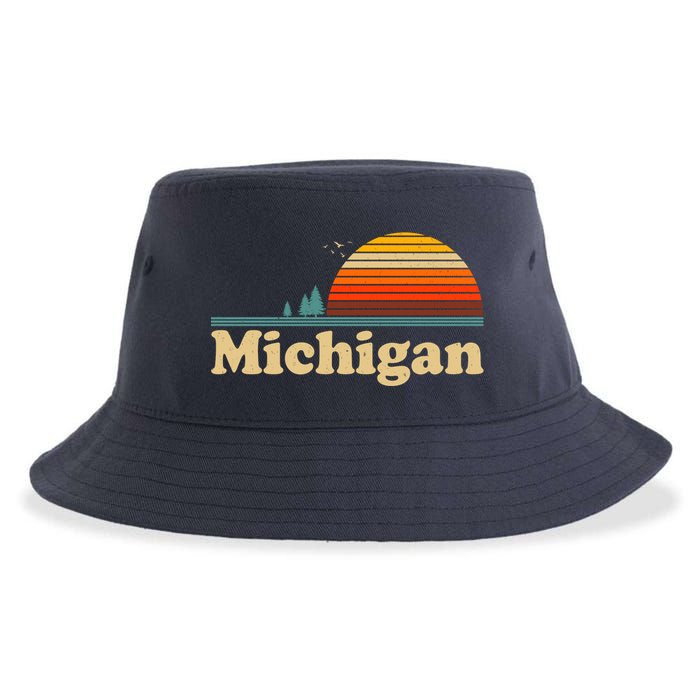 Vintage Retro Michigan Sunset Logo Sustainable Bucket Hat