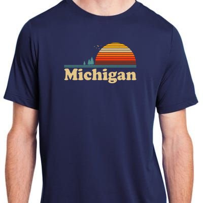 Vintage Retro Michigan Sunset Logo Adult ChromaSoft Performance T-Shirt