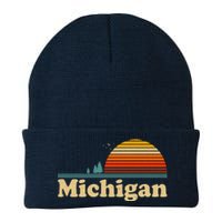 Vintage Retro Michigan Sunset Logo Knit Cap Winter Beanie