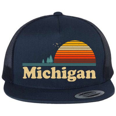 Vintage Retro Michigan Sunset Logo Flat Bill Trucker Hat