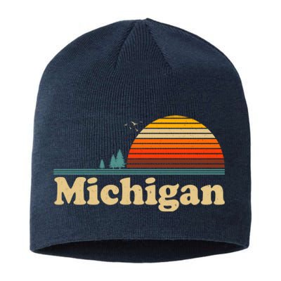 Vintage Retro Michigan Sunset Logo Sustainable Beanie